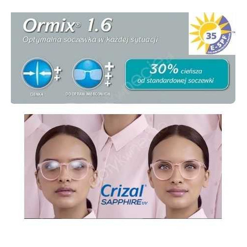 Ormix Crizal Sapphire UV cienkie szkła z antyrefleksem